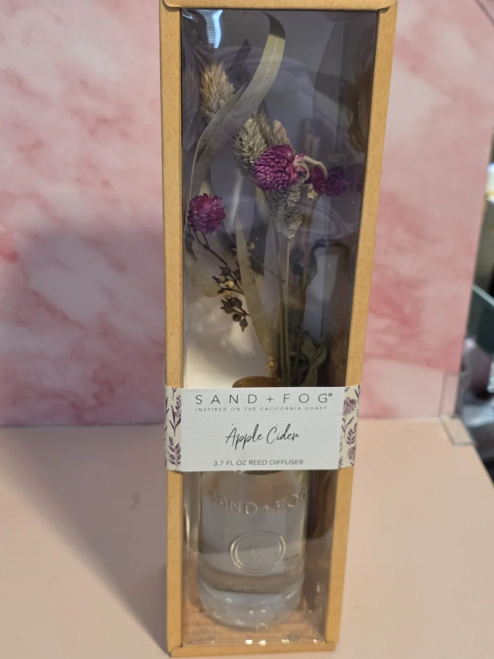 Sand + Fog Apple Cider Reed Diffuser with Purple Floral Accents